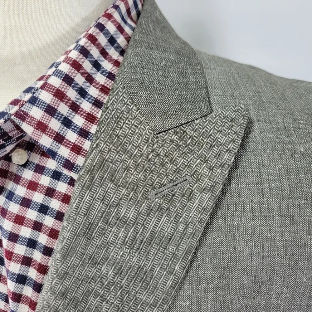 Calvin Klein Men's Sport‎ Coat Blazer Two Button Gray Herringbone Linen Wool 46R